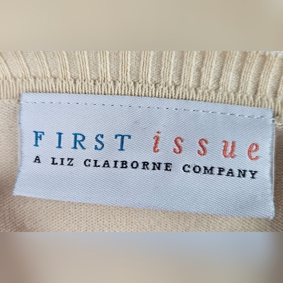 First Issue Liz Claiborne Cream Cardigan With Jewel Buttons Sz M Classic Preppy‎ - Picture 5 of 7